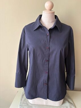 mac & jac Navy Button-Down blouse fold back cuff Sz 10